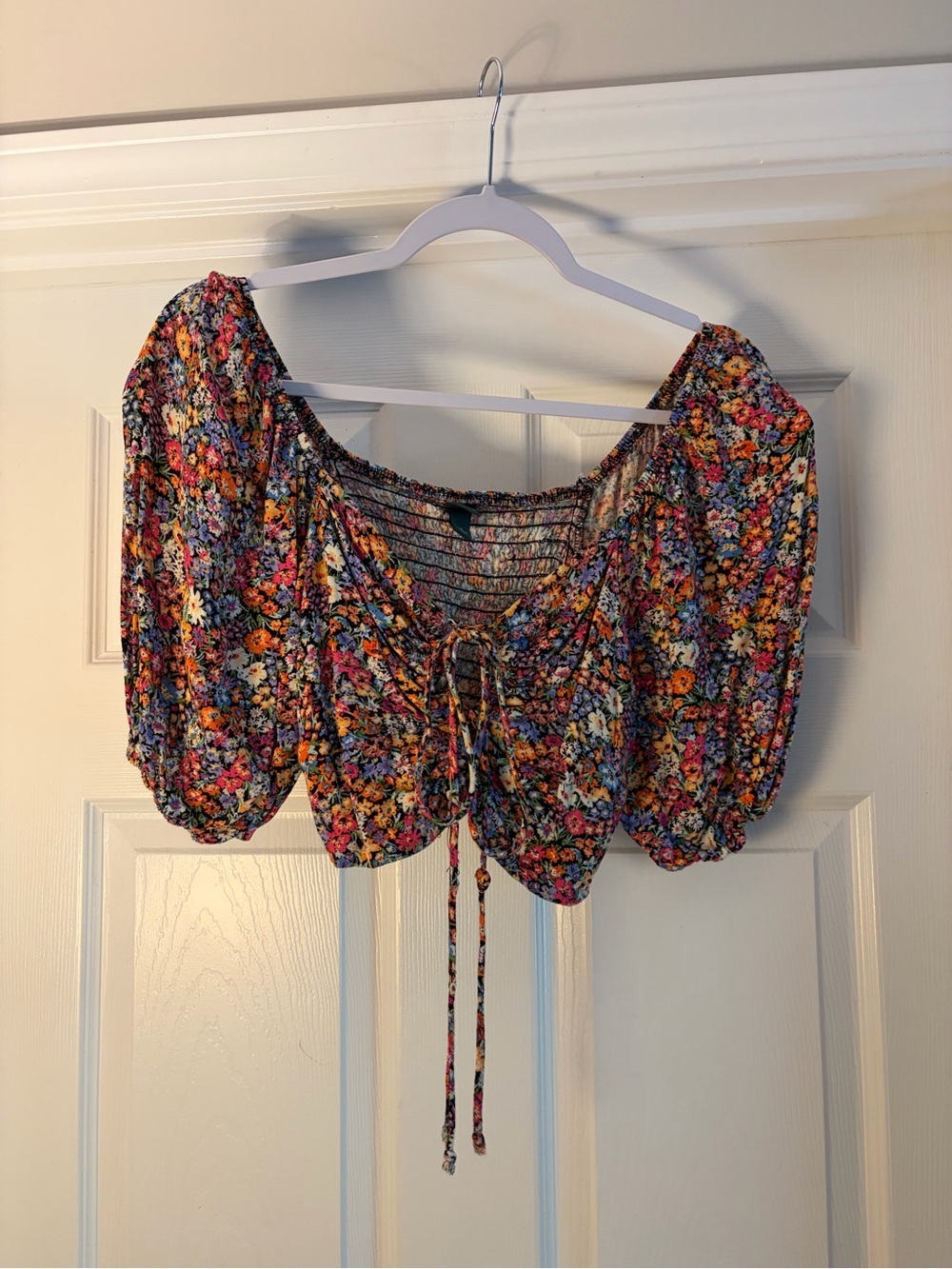 wild fable Multicolor Floral Puff Sleeve Crop Top